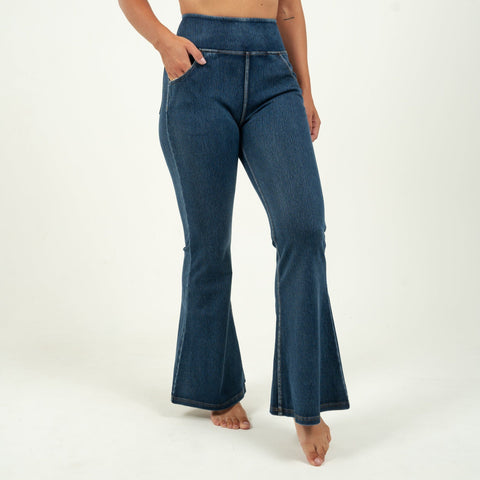 Dark Blue Flared High Waisted Super Stretch Jeans